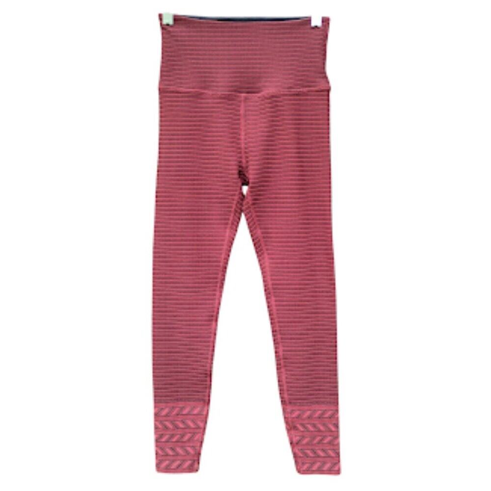 BEYOND YOGA | Maroon High Waist Horizontal Striped Yoga Leggings Chevron Ankle S